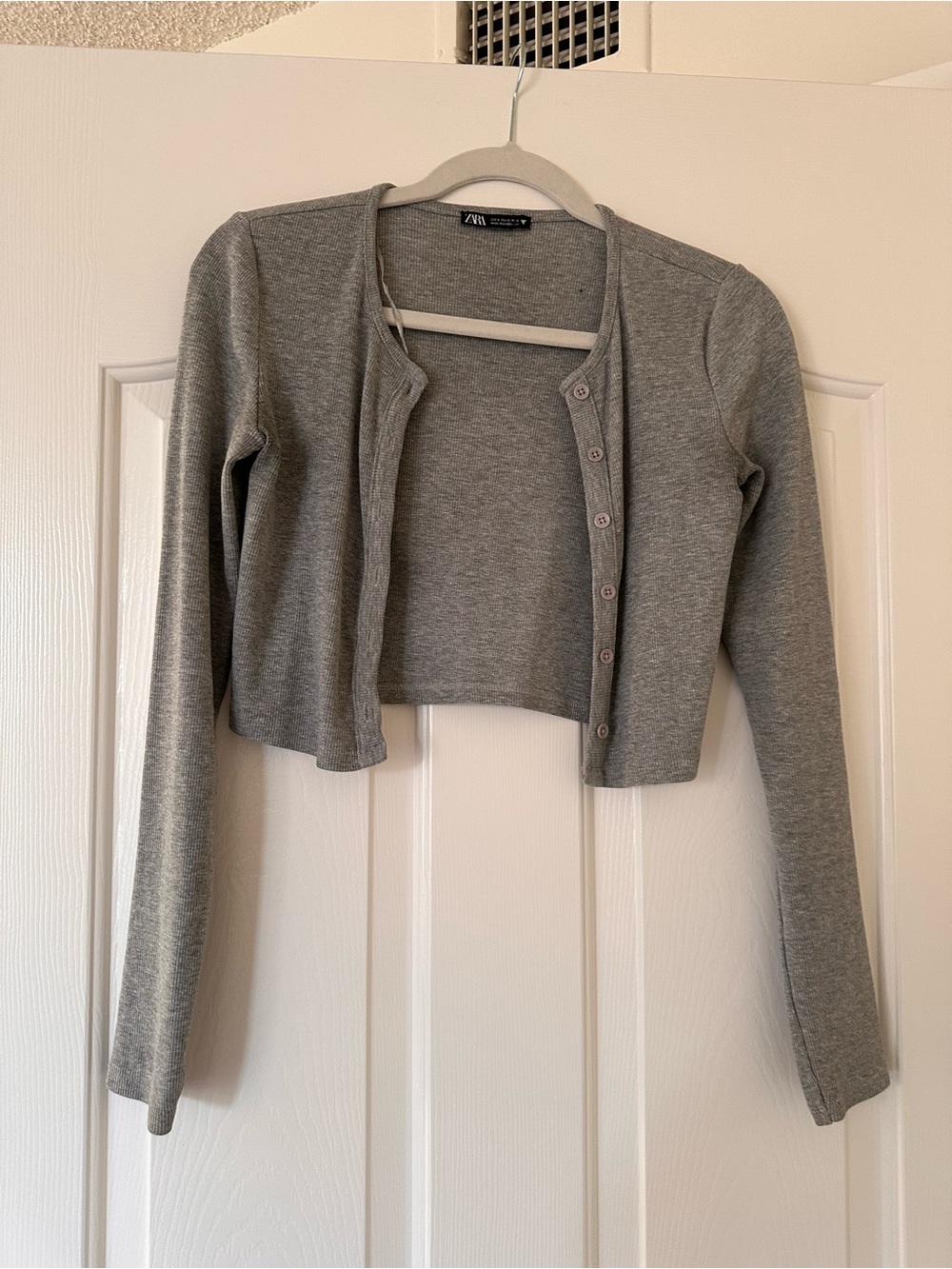 Zara Light Gray Cropped Button Cardigan